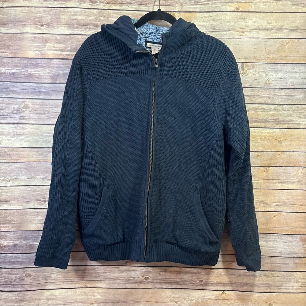 Carbon 2 Cobalt Men's Navy Blue Sherpa Lined Fleece Hooded Sweater Size Large